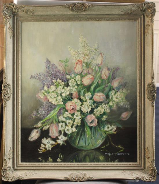 Marion Broom (fl. 1925-39) Spring flowers in a glass vase, 24 x 20in.